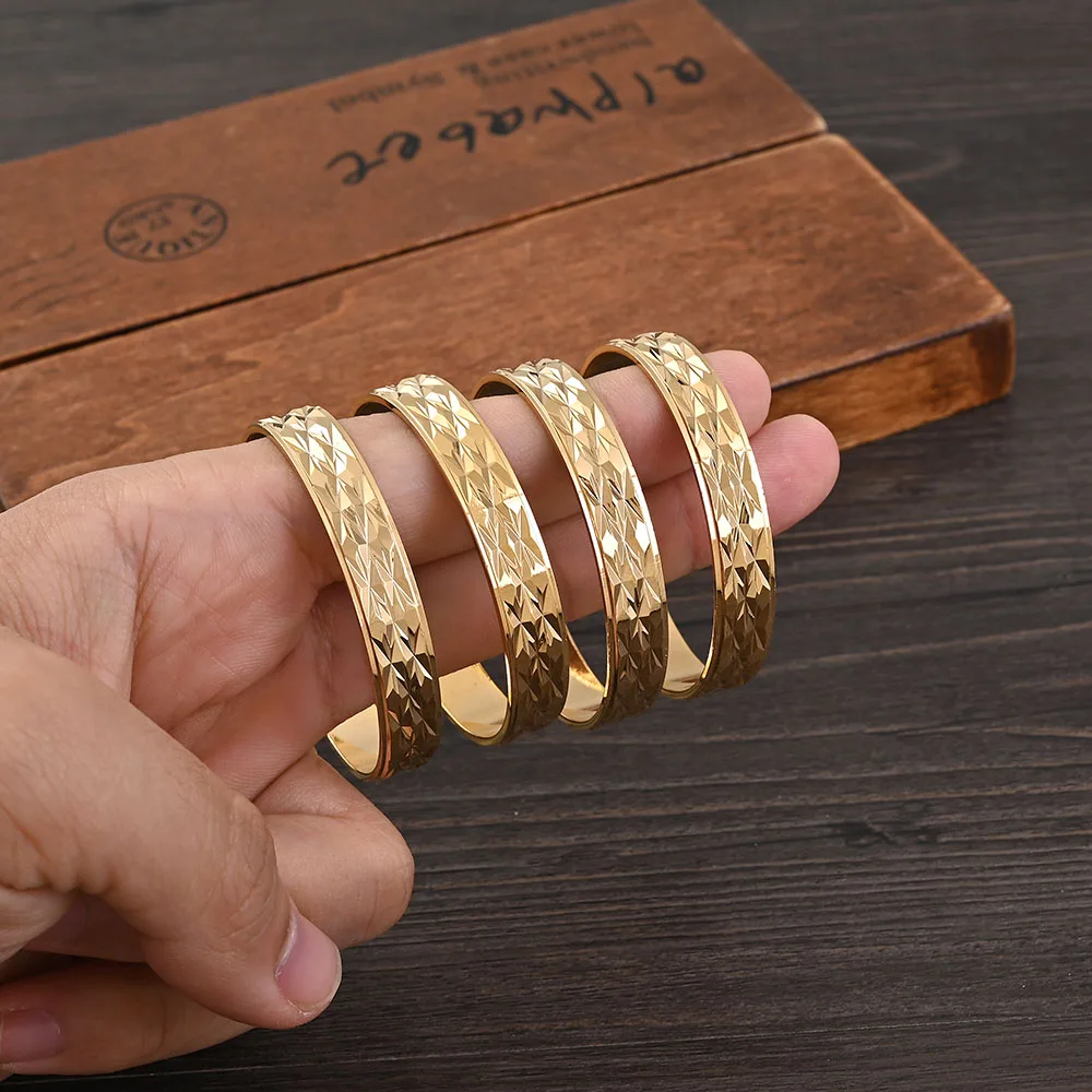 Metal Color: Gold-color, Ships From: CHINA - 4PCS 24K Gold Plated 45MM Cute Kid Size Bangle High Quality Dubai Ethiopian Bracelet Africa Party Gifts