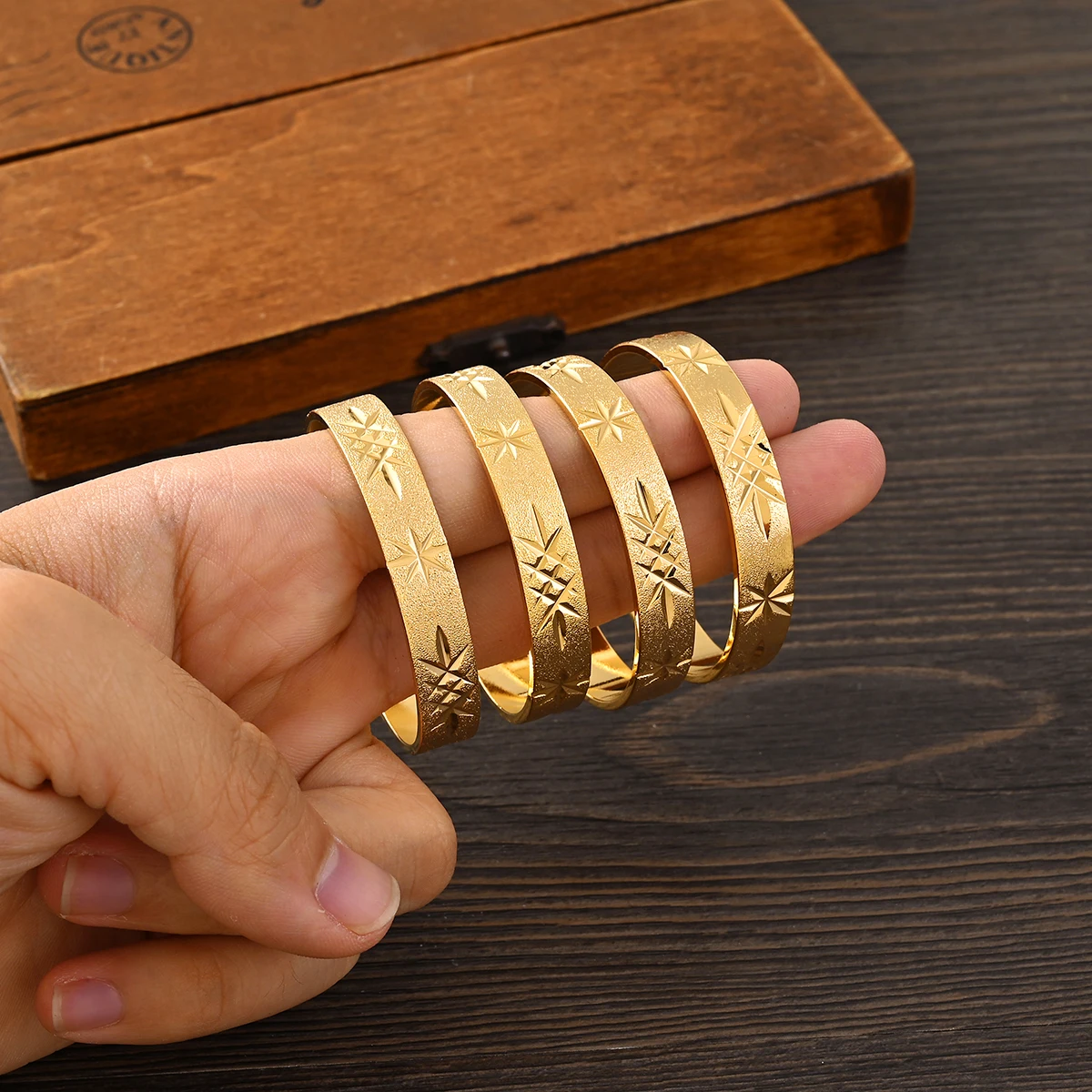 Metal Color: Gold-color, Ships From: CHINA - 4PCS 24K Gold Plated 45MM Cute Kid Size Bangle High Quality Dubai Ethiopian Bracelet Africa Party Gifts