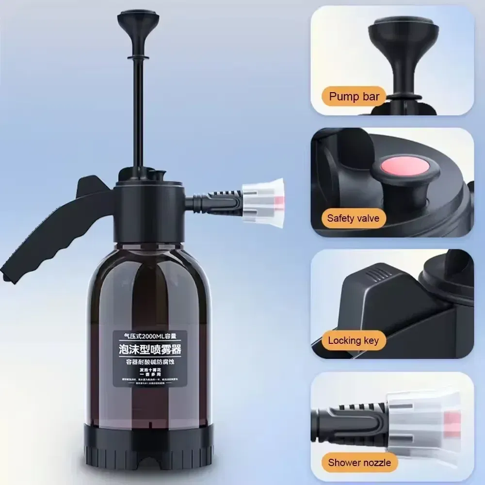 Color: black - 2L Hand Pump Foam Sprayer Pneumatic Washer Foam Snow Foam High Pressure Car Wash Spray Bottle for Car Home Cleaning