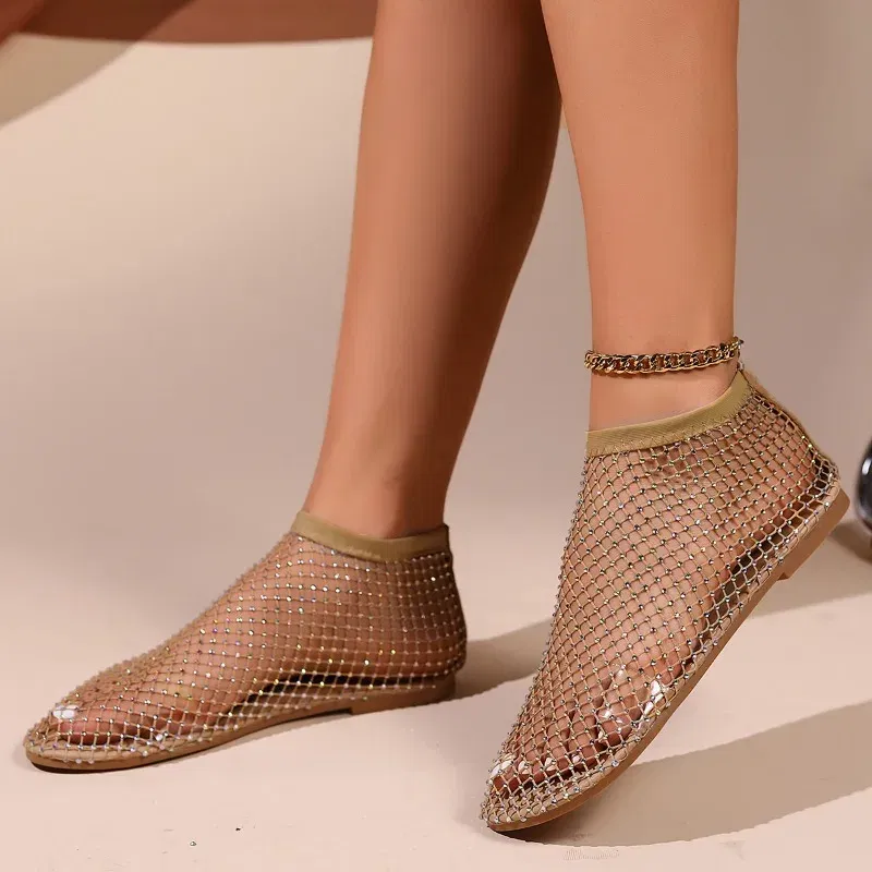 Color: Blue, Shoe Size: 41 - Women Summer New Fashion Mesh Luxurious Rhinestone Designer Simple Solid Color Sandals Daily Versatile Round Toe Womens Sandal