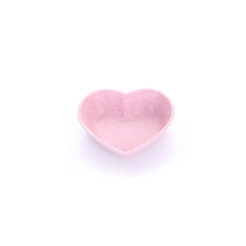 Color: GRAY - n.Mini Cute Love Heart Shape Wheat Straw Bowl Vinegar Seasoning Solid Soybean Dish Sauce Salt Snack Small Plate Kitchen Supplies