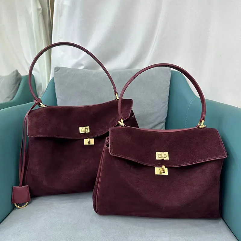 Color: Beige, Size: M - Luxury Design Women Tote Bag Suede Shoulder Bag High Quality Fashion Brown Ladies Handbag Large Capacity Versatile