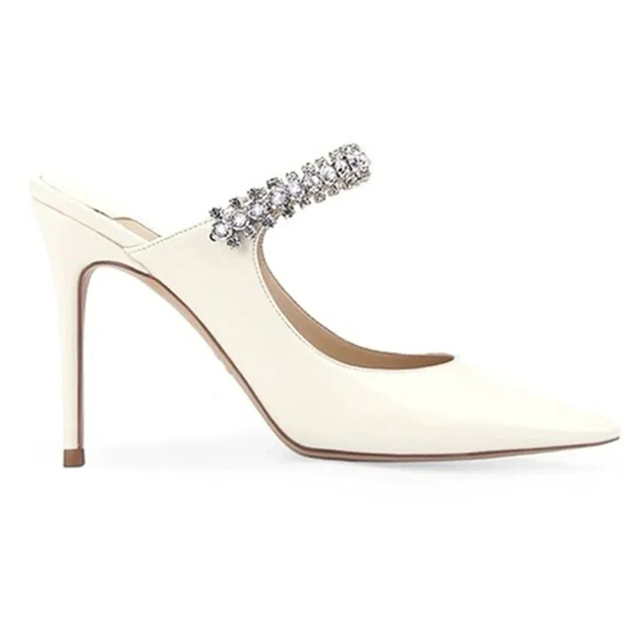 Color: Orange, Shoe Size: 39, Ships From: CHINA - Elegant Leather Mules Pointed Toe Stylish Rhinestone Embellished High Heel Sandals Sophisticated Party Evening Shoes Footwear