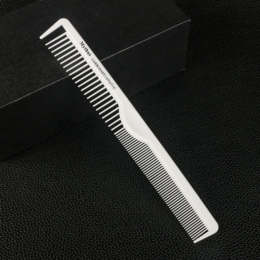 Color: Khaki - Mythus Hairdressing Carbon Comb For Haircut Barber Anti Static White Rat Tail Comb Beauty Professional Hair Styling Tools Comb