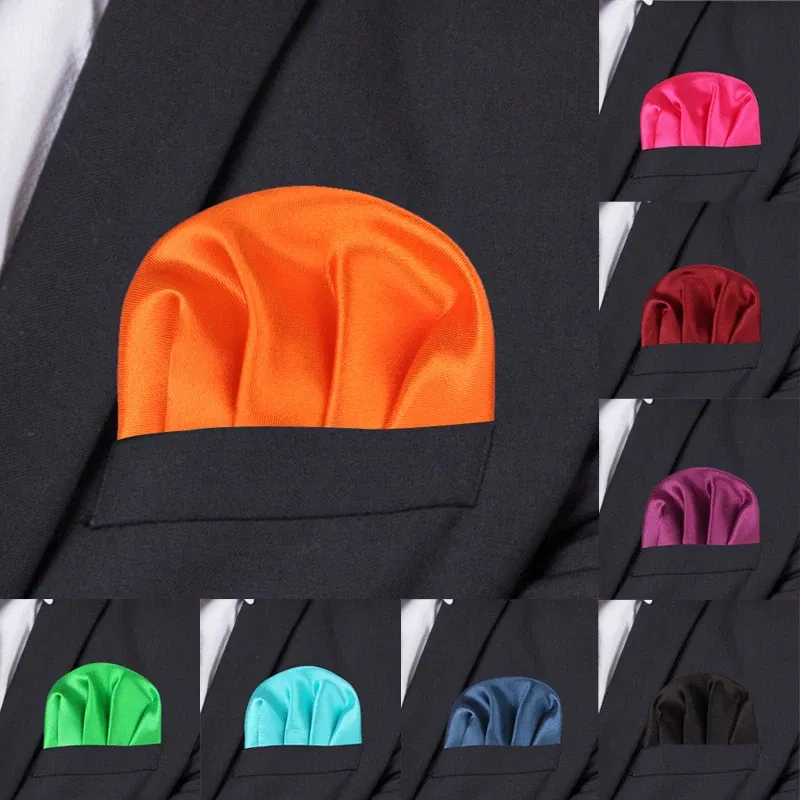 Color: Dark Grey - Fashion Solid Silk Satin Handkerchief Candy Color Suits Pocket Square For Men Business Chest Towel Hanky Suit Napkin Hankies