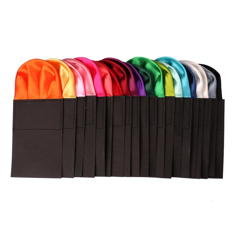 Color: Dark Grey - Fashion Solid Silk Satin Handkerchief Candy Color Suits Pocket Square For Men Business Chest Towel Hanky Suit Napkin Hankies