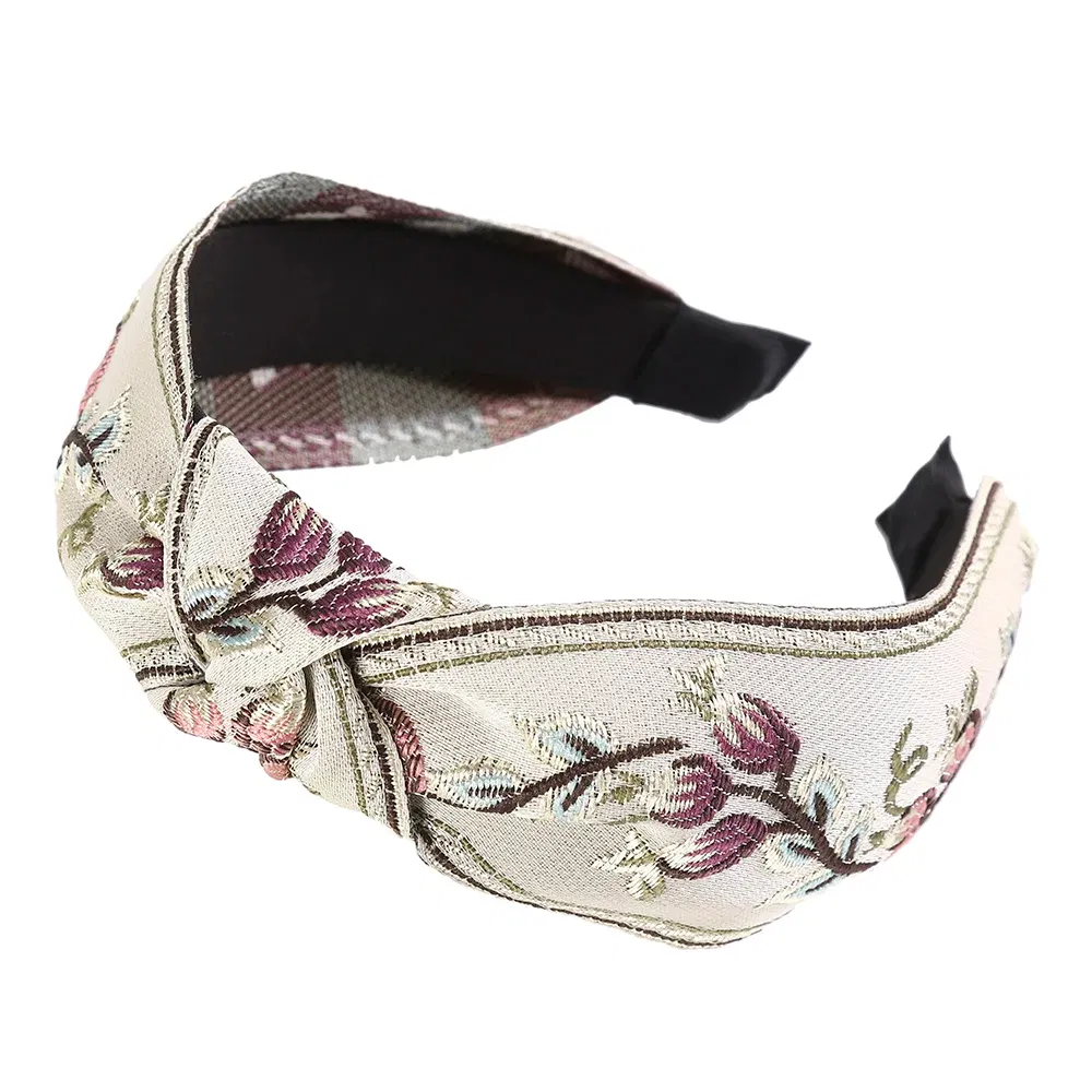 Color: WHITE - MOLANS New Retro Knotted Headband For Women Hair Accessories Girls Flower Embroidery Hairbands Hair Hoops Band Headwear Bezel
