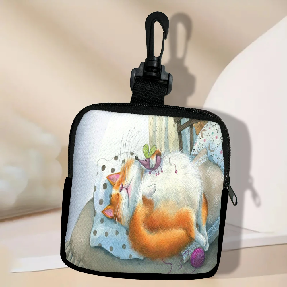 Color: Yellow - Cat Mini Coin Purse Simple Zipper Kid Storage Pouch Coin Key Bag Women Men Wallet Mini Purse 7.2
