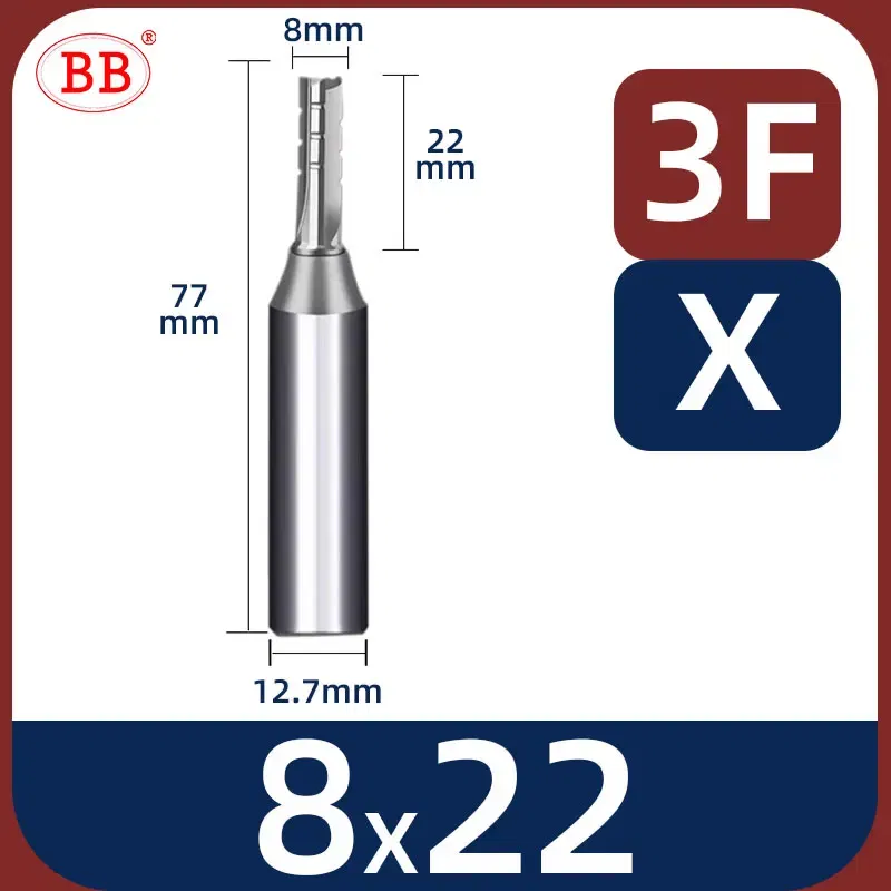 Cutting Edge Length: 10mm, Dimensions: 3.175*1*3 - BB Straight Slot Milling Cutter CNC Wood Engraving Machine Mill Rough Shape TCT Coated Edge D 6mm 8mm 2T 3T 4F Shank 1/2 12.7mm