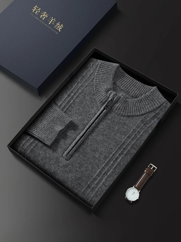 Color: Brown, Size: XXL - Men's Sweater Pullover Autumn Winter Sweater Warm Clothing 100% Cashmere Business Long Sleeve Classic Quality Mock Neck Knit Top
