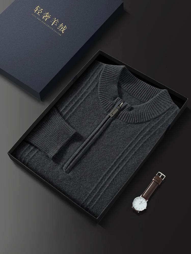 Color: Brown, Size: XXL - Men's Sweater Pullover Autumn Winter Sweater Warm Clothing 100% Cashmere Business Long Sleeve Classic Quality Mock Neck Knit Top