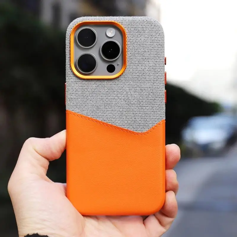 Color: Pink, Material: Microfiber - Card Holder MagSafe Leather Phone Case For iPhone 15 14Pro Max 13 14 Pro 12 Pocket Wireless Charging Alloy Lens Hit Color Cover