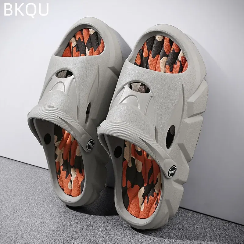 Color: Beige, Shoe Size: 43 - Men's Beach Slippers Round Toe Lightweight Flat Bottom Waterproof Comfortable Trend Versatile Breathable Non-slip Large Size