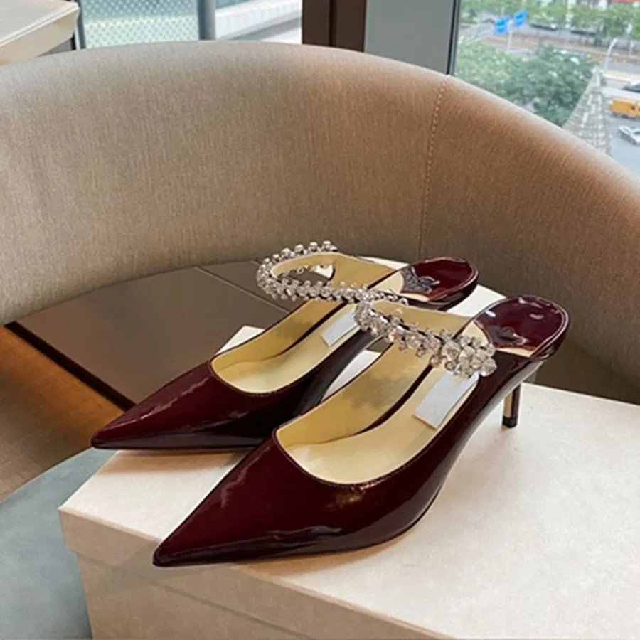 Color: Blue, Shoe Size: 38, Ships From: CHINA - Elegant Leather Mules Pointed Toe Stylish Rhinestone Embellished High Heel Sandals Sophisticated Party Evening Shoes Footwear