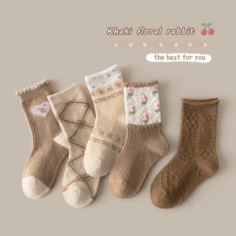 Color: Dark Grey, Size: 2-3T - Kids Socks Warm Cotton Autumn Spring Socks Girls Calf Length Coffee Khaki Bear Socks Baby Sock