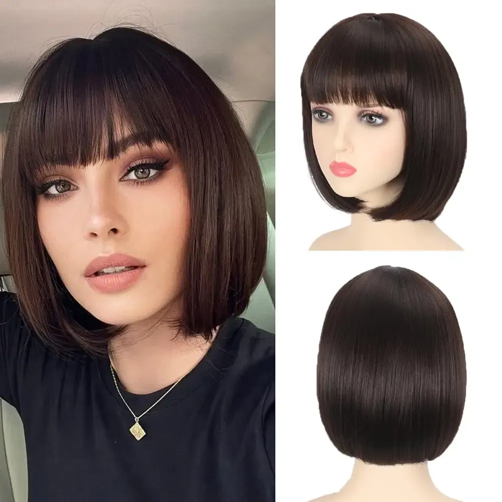 Color: T1B/PURPLE, Stretched Length: 12inches - 12-inch pink short straight hair synthetic wig for cosplay, pompadour hairstyle, daily high-temperature hair wig