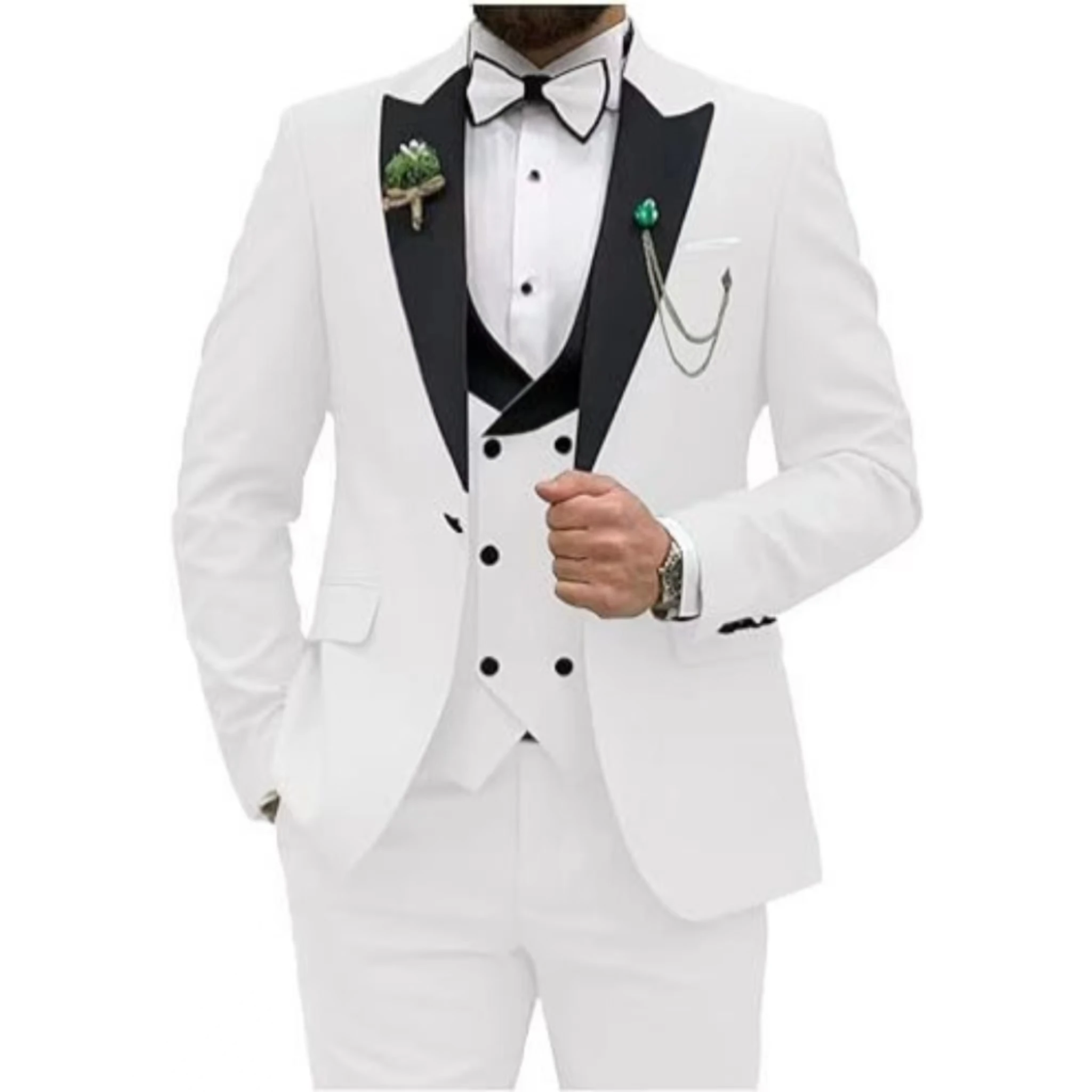 Color: Khaki, Size: L - Men Suit Colorful Luxury Blazer Vest And Pant Sets 3 Piece Birthday Dress Business  Prom Evening Party Costumes High Quality