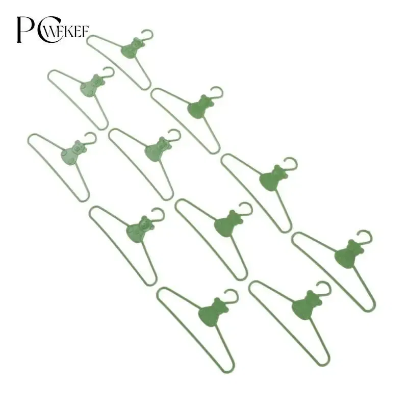 Color: Yellow - 10/20 PCS / Lot Lovely Green Hangers Mini Cute Wardrobe Dress Coat Clothes Plastic Accessories For Babi Doll Dollhouse Gift Toy
