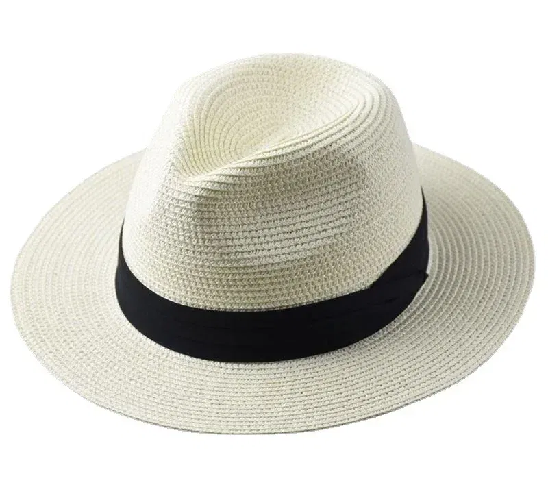 Color: WHITE, Size: S - Large Size XL61-64cm Panama Sun Hats Men Wide Brim Straw Caps Women Summer Big Head Beach Hat Male Plus Size Fedora Hat 58-60cm