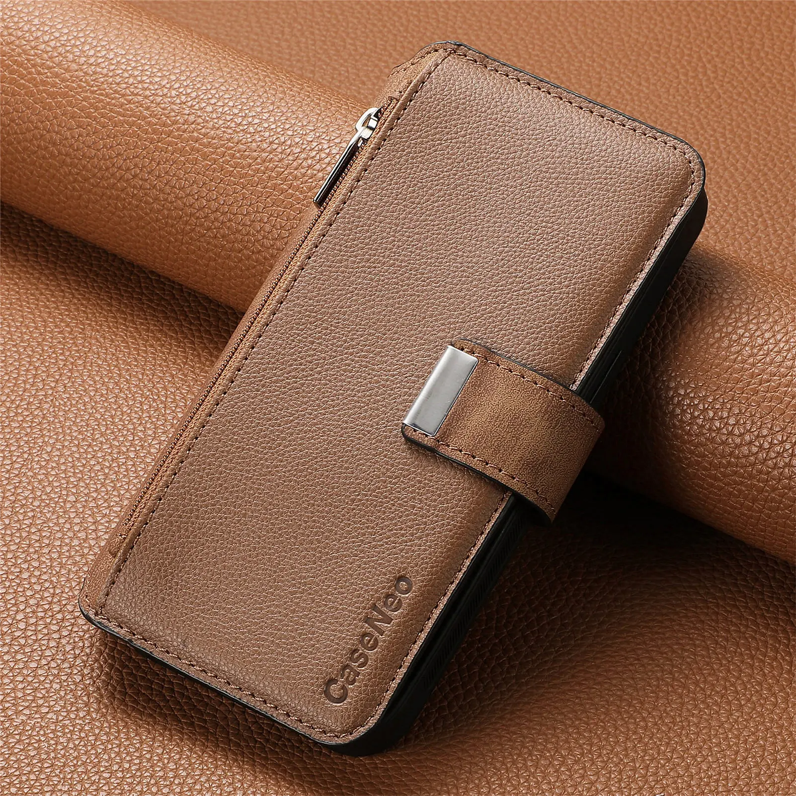Color: black, Material: Microfiber - With Magsafe Wallet Case For Xiaomi Poco X6 X5 X3 M6 M5S M4 M3 F6 F5 Pro F3 C31 Zipper Leather Multi 6 Card Slot Removable Cover