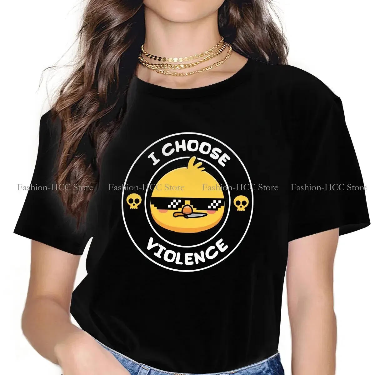 Color: WHITE, Size: M - Sunglasses Style Polyester TShirt I Choose Violence Funny Duck Comfortable New Design Gift Idea T Shirt Stuff