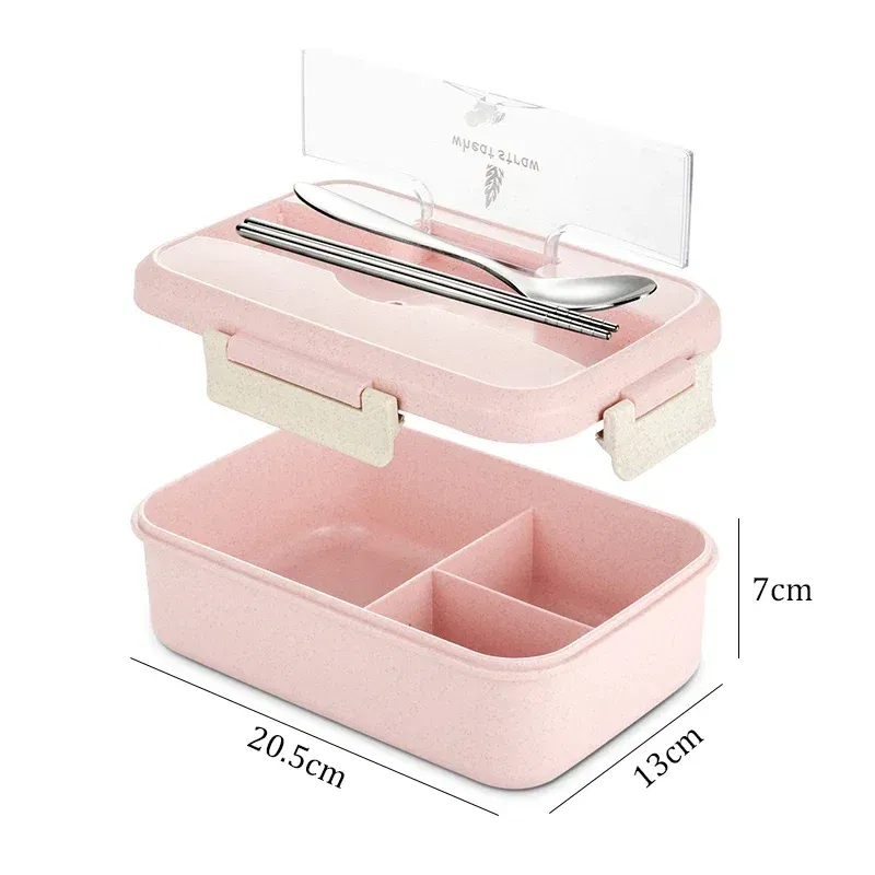 Color: Blue, Ships From: CHINA - Microwave Lunch Box Wheat Straw Dinnerware with Spoon Chopsticks Food Storage Container Children Kids School Office Bento Box