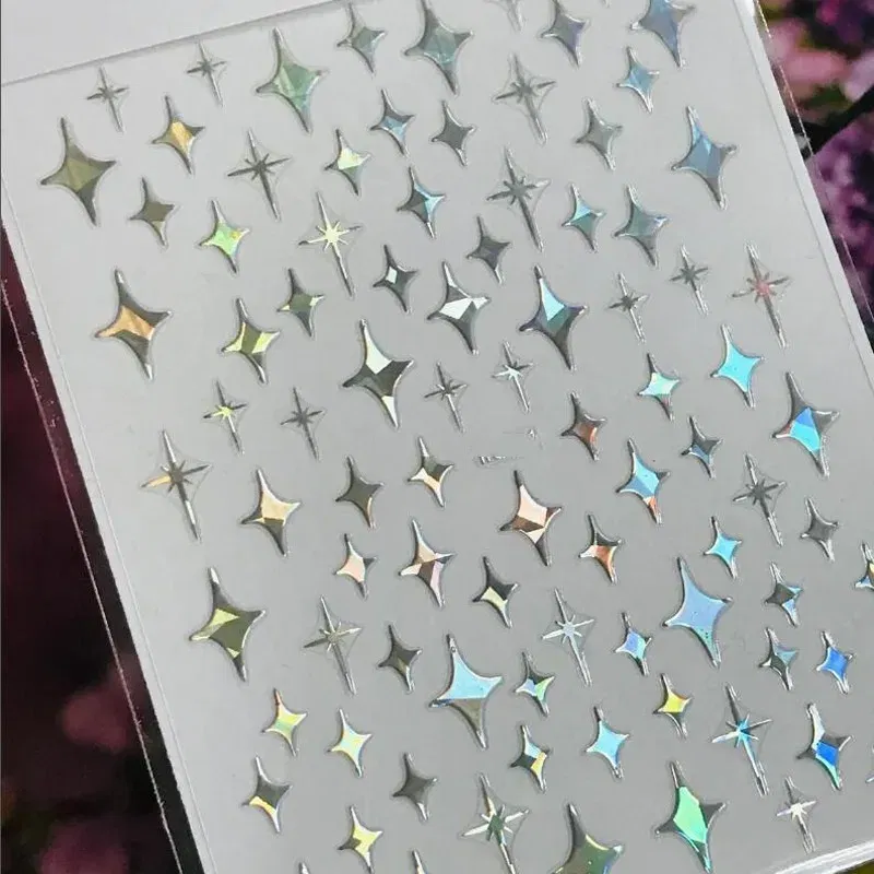 Color: GRAY - 3D Laser Silver/Rose Gold Hollow Cross Star Nail Art Stickers Design Self-Adhesive Hollow Cross Star Nail/Body Art Decor Sticker