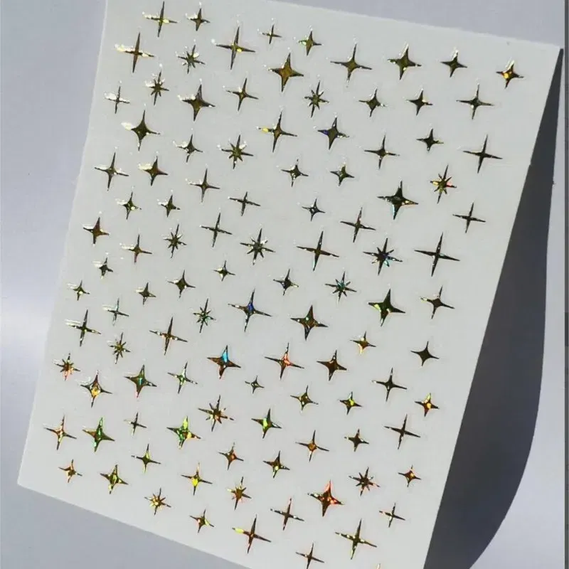 Color: GRAY - 3D Laser Silver/Rose Gold Hollow Cross Star Nail Art Stickers Design Self-Adhesive Hollow Cross Star Nail/Body Art Decor Sticker