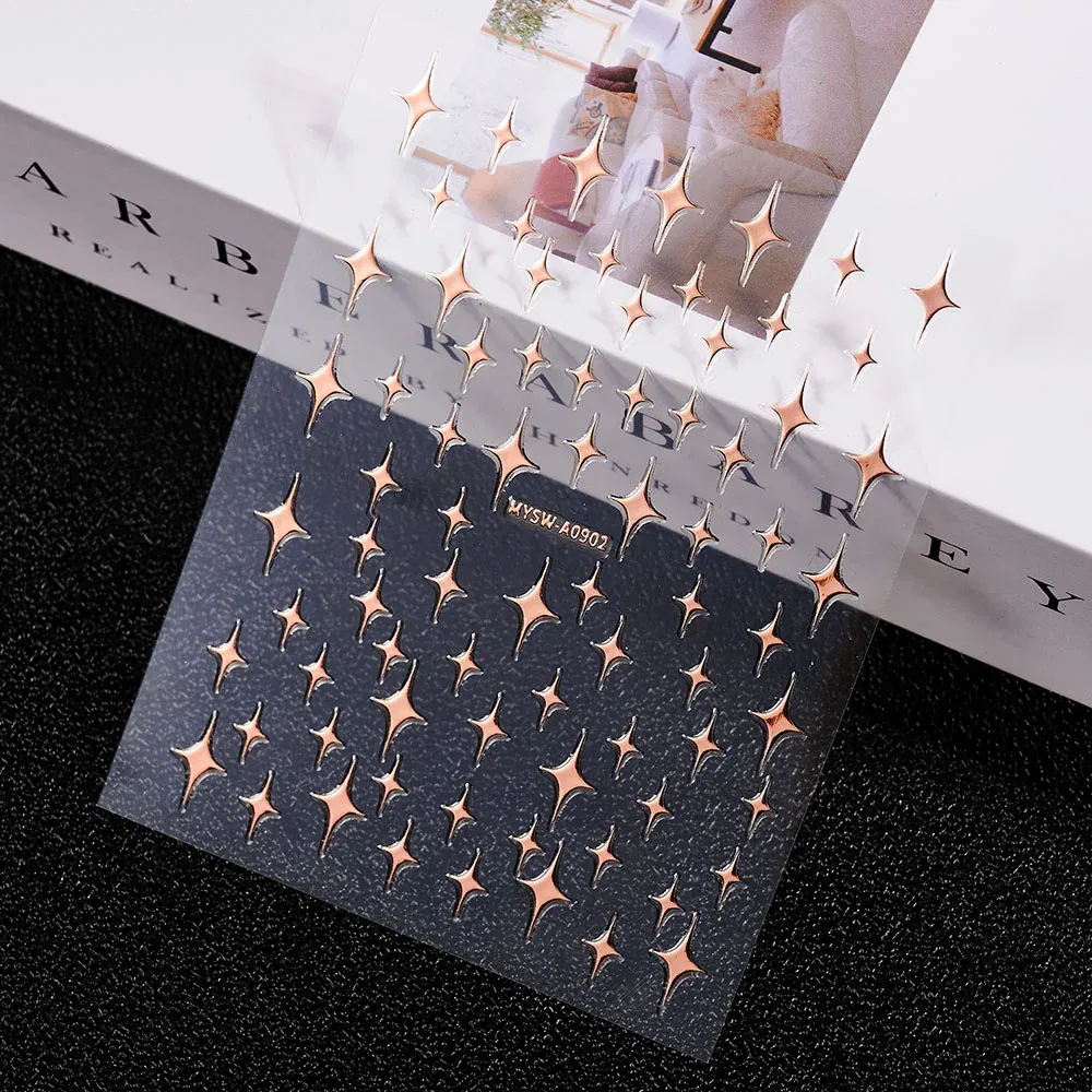 Color: GRAY - 3D Laser Silver/Rose Gold Hollow Cross Star Nail Art Stickers Design Self-Adhesive Hollow Cross Star Nail/Body Art Decor Sticker