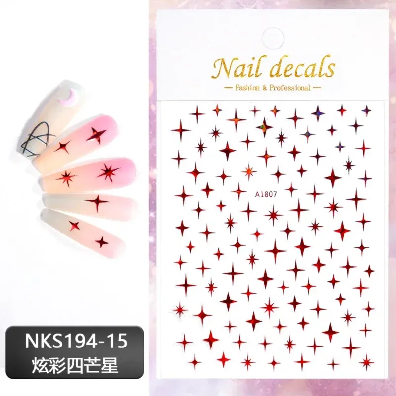 Color: GRAY - 3D Laser Silver/Rose Gold Hollow Cross Star Nail Art Stickers Design Self-Adhesive Hollow Cross Star Nail/Body Art Decor Sticker