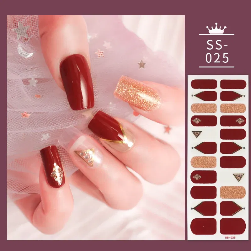 Color: Brown - 22 Tips Blue and White Shiny Speckles Nail Art Sticker Full Cover Nail Stickers Last Update Nail Wraps Lot Sticker for Nails