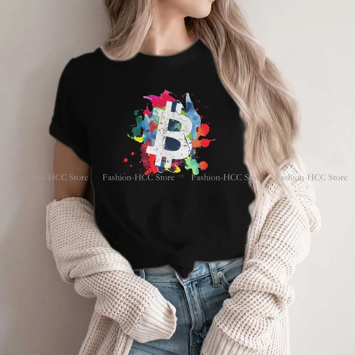 Color: black, Size: S - Bitcoin Polyester TShirts Art Personalize Men's T Shirt Funny Clothing