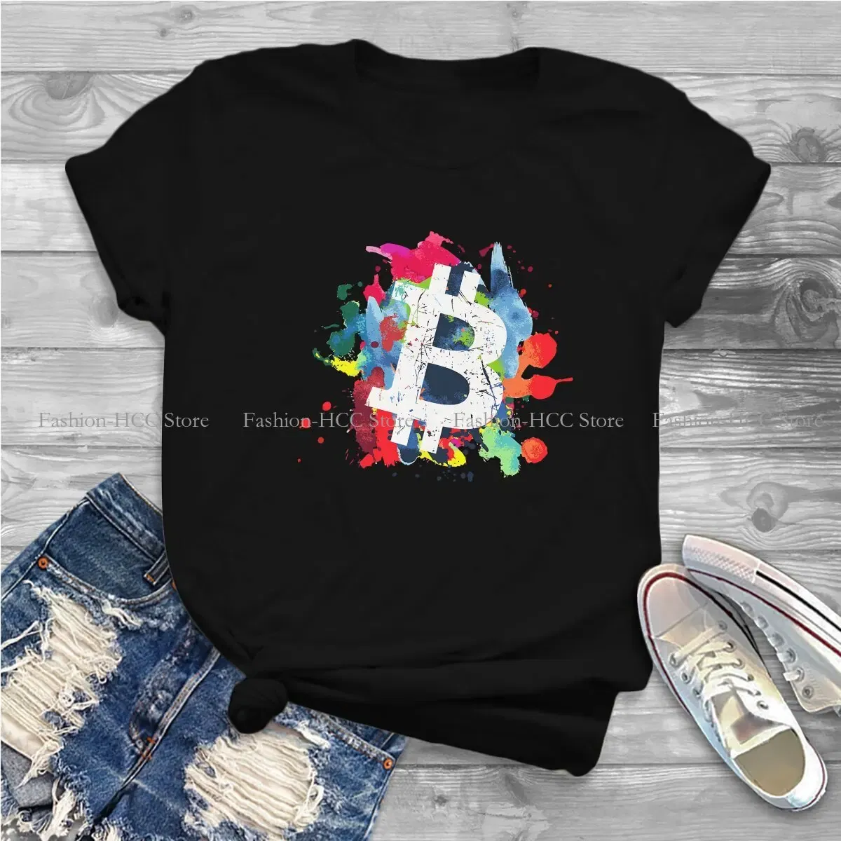 Color: black, Size: S - Bitcoin Polyester TShirts Art Personalize Men's T Shirt Funny Clothing