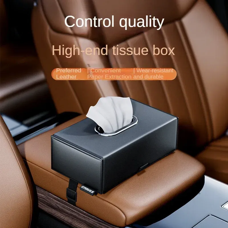 Color Name: Red - 1pc PU Leather Car Tissue Box - Elegant Stitching, Durable Armrest Organizer, Compact Design, Efficient Space Use
