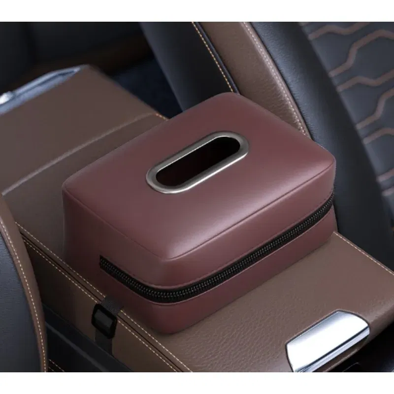 Color Name: Red - 1pc PU Leather Car Tissue Box - Elegant Stitching, Durable Armrest Organizer, Compact Design, Efficient Space Use