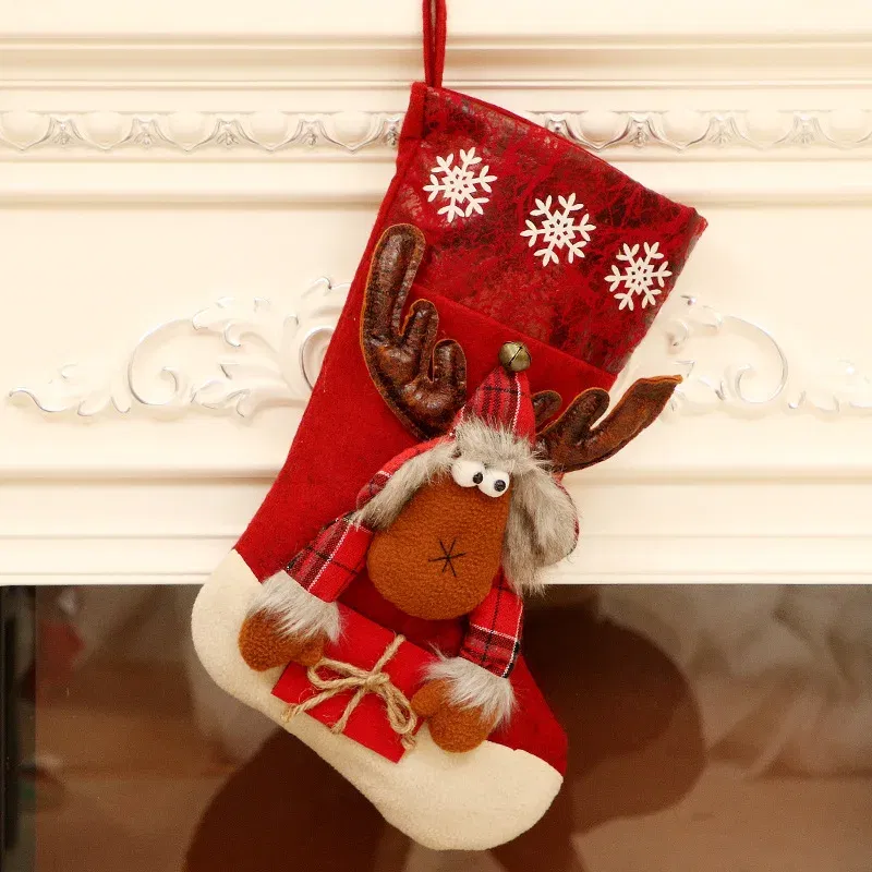 Color: Deep Sapphire - 1pc Christmas Santa & Snowman & Reindeer Stocking Ornament, Christmas Stocking Hanging Pendant