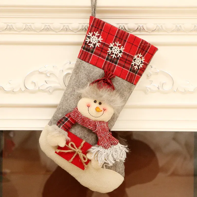 Color: Deep Sapphire - 1pc Christmas Santa & Snowman & Reindeer Stocking Ornament, Christmas Stocking Hanging Pendant