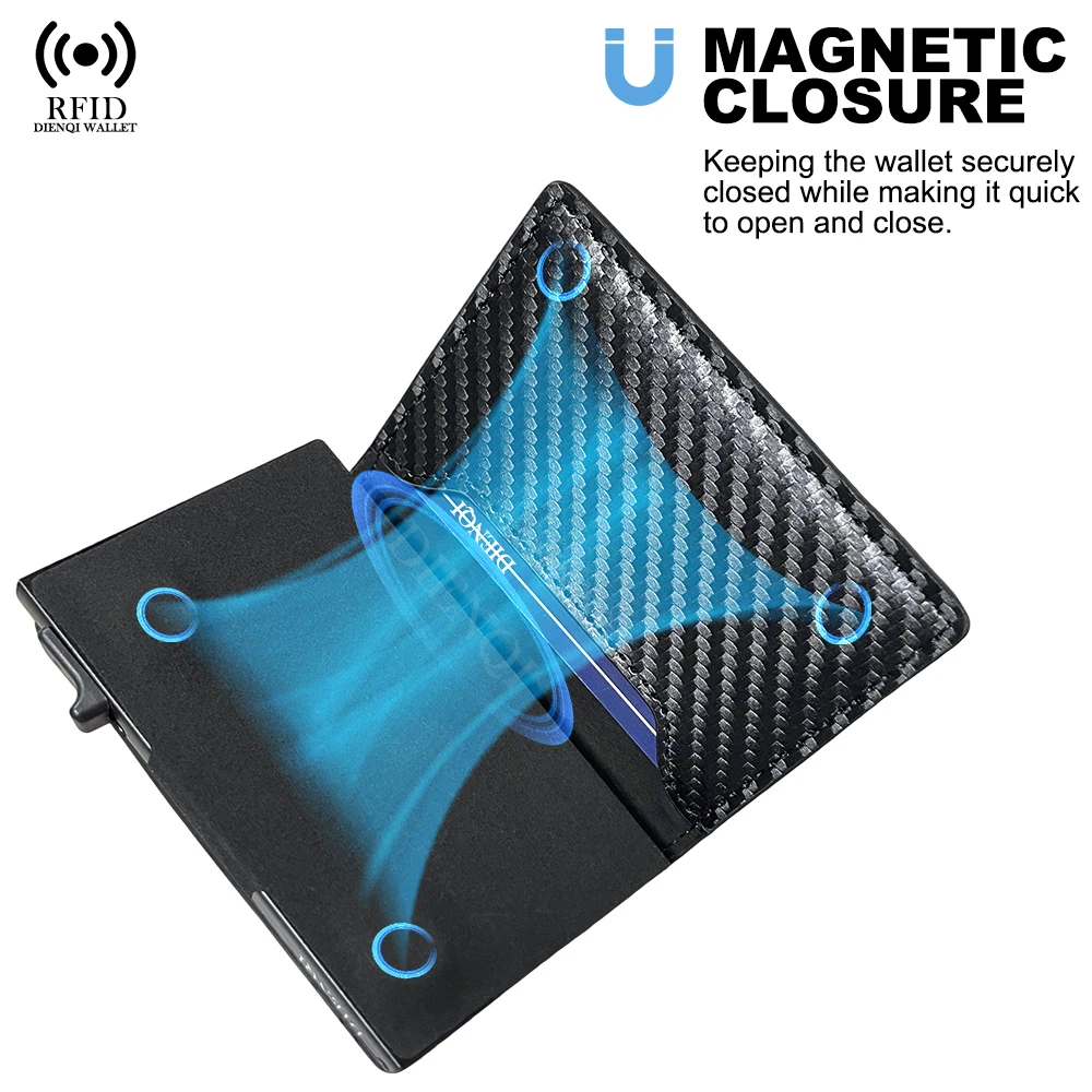 Color: Brown - Rfid Credit Card HolderMen Wallets Luxury Money Bag Purse Metal Aluminium Slim Thin Small Smart Minimalistic Wallets for Men