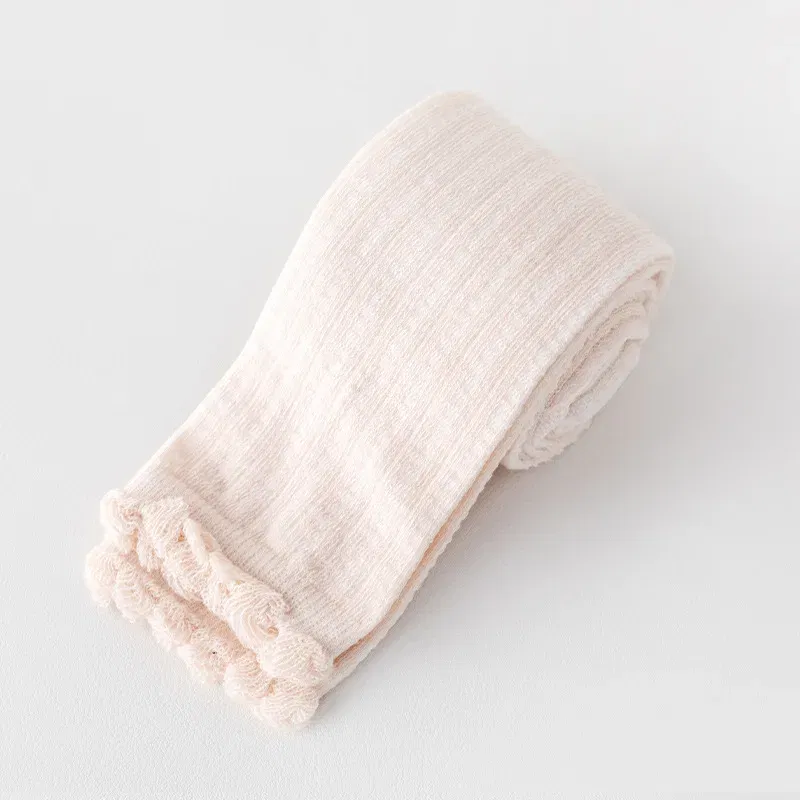 Color: Pink, Size: 104, Ships From: CHINA - Summer Spring Mesh Baby Girls Stretch Leggings Cotton Solid Ruffle Edge Toddler Kids Pants