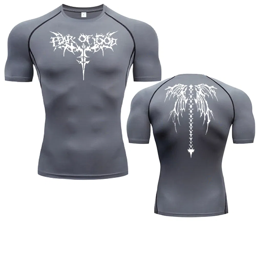 Color: Silver, Size: XXXL - Men's Compression Shirt Anime Print Gym Sport Quick Dry Gym TShirts Fitness Athletic Undershirts Elasticity Tops Tee Summer Male