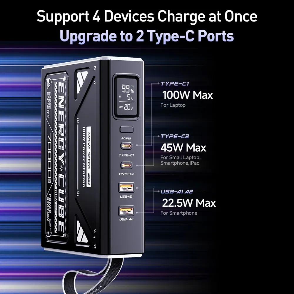 Battery Capacity: 50001mAh-100000mAh, Color: black, Ships From: CHINA - New Z70Pro Large Capacity Power Bank 100W Fast Charge External Battery w/ Flashlight Powerbank for Laptop Outdoor Camping
