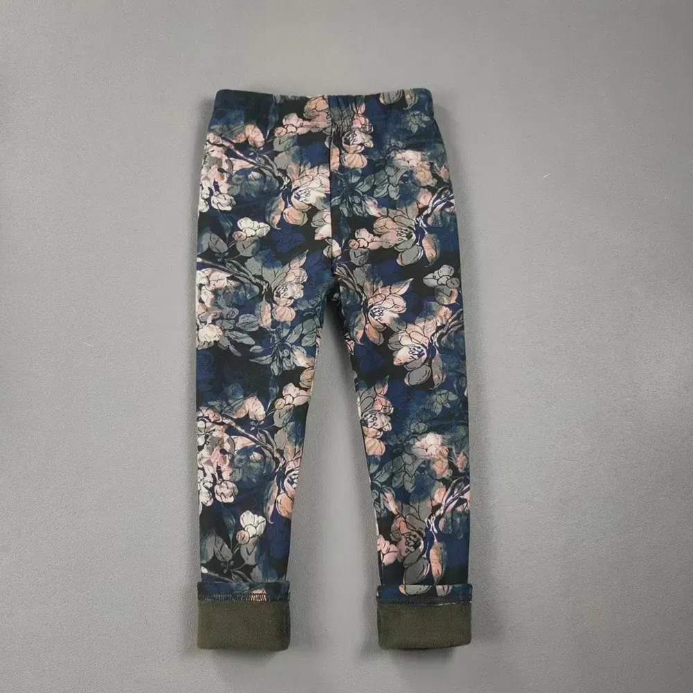 Color: Brown, Kid Size: 3T - 2-11Y Girls' Pants Autumn and Winter Slim Fit Warm Bottom Pants Thickened Velvet Printed Children's Pants Baby Casual Pants