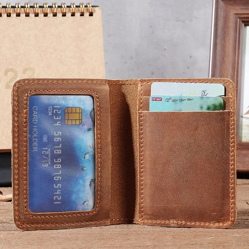 Color: Navy Blue - Retro Crazy Horse Leather Cards Cases Mens Cowhide Credit Card Holder Wallet Handmade Ultra-thin Slim Drivers License ID Cover