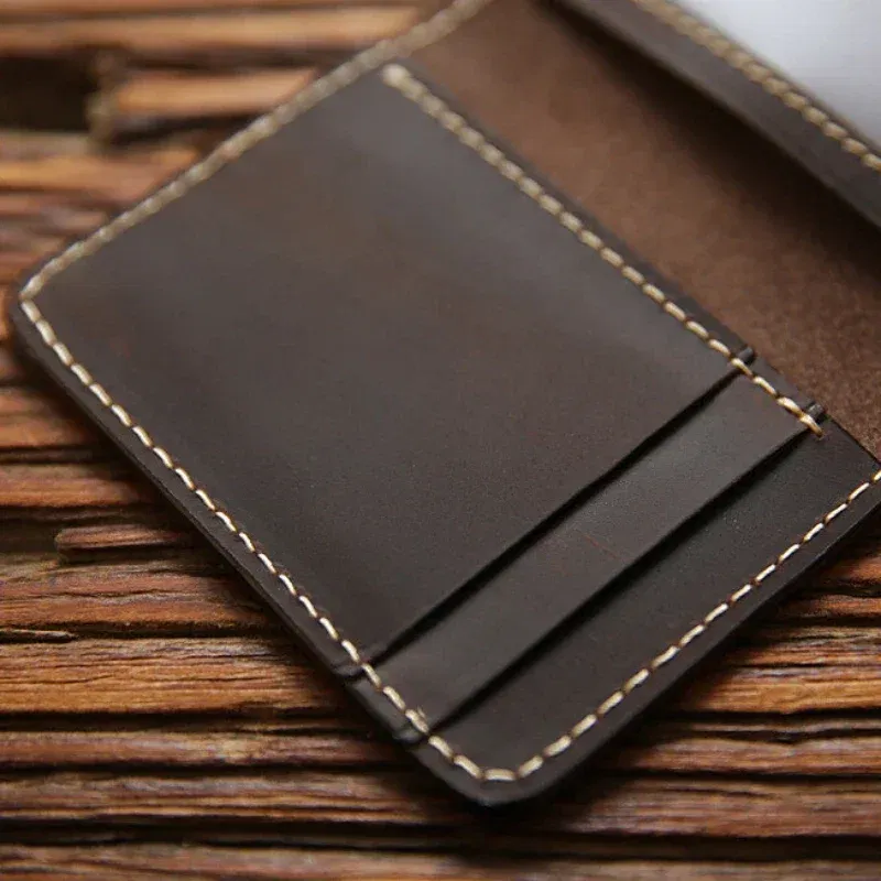 Color: Navy Blue - Retro Crazy Horse Leather Cards Cases Mens Cowhide Credit Card Holder Wallet Handmade Ultra-thin Slim Drivers License ID Cover