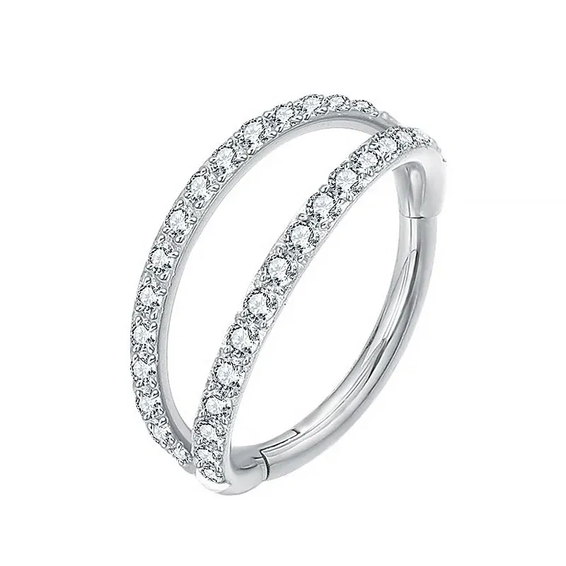 Metal color: Pure Gold Color, Main Stone Color: WHITE - G23 Titanium Piercing Hinged Segment Hoops CZ Stone Nose Rings Ear Cartilage Tragus Helix Earrings Piercing Body Jewelry