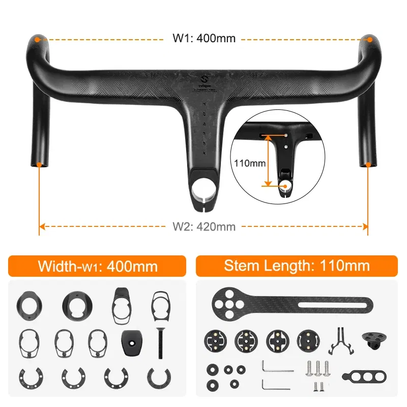 Color: Navy Blue - TOSEEK Carbon Handlebar Road Carbon handlebar Drop bar T800 Carbon Integrated Handlebar Di2 Bicycle Accessories Carbon Drop bar