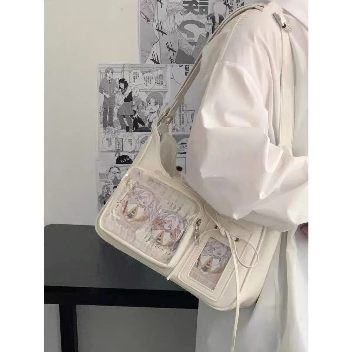 Color: Beige - Women's Transparent Ida Bags Japan Shoulder Bags Women Students Crossbody Bags Women's Designer Handbags