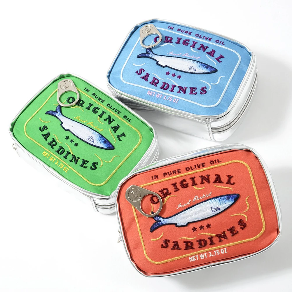 Color: Clear - Cute Cosmetic Bag Sardines Cans Shape Funny Packages Creative Portable Toiletry Bag Fashion Zipper Small Soft Makeup Bags