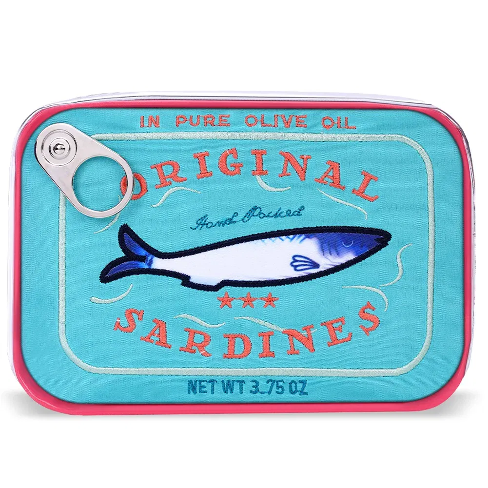 Color: Clear - Cute Cosmetic Bag Sardines Cans Shape Funny Packages Creative Portable Toiletry Bag Fashion Zipper Small Soft Makeup Bags