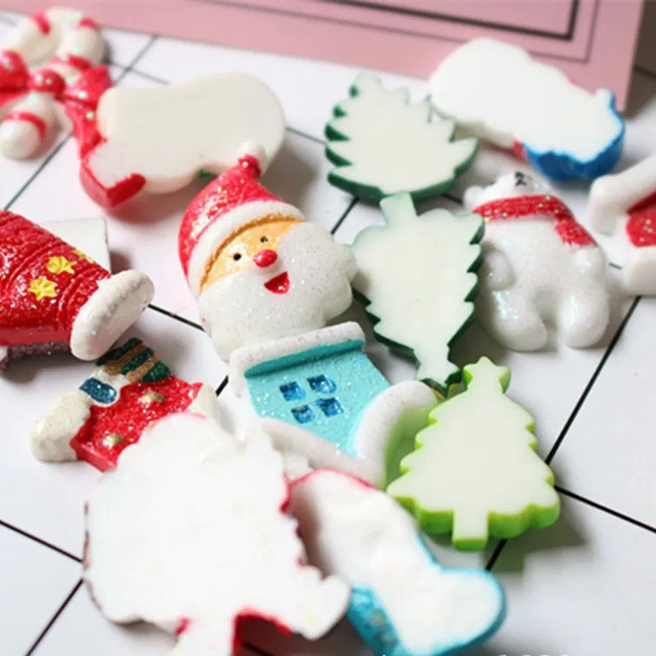 Color: black - 100pcs/lot Glitter Christmas tree snowman 3D resin patch for diy fridge magnet phone hair accessories wholesale